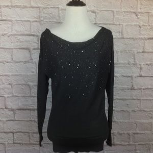 Guess Sweater Medium Thin Knit Black Rhinestone